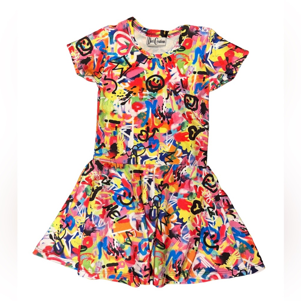 Dori Creations Girls' Multicolor Graffiti Print Dress SZ 5
